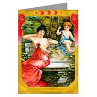 Valentines Vintage Note Card with Woman in Red Dress
