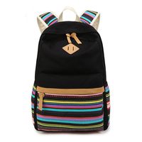LuckyZ Women Casual Backpack Lightweight Canvas with Leather Daykpack School Bag Cute Printng Travel Laptop Bag Shoulder Bookbags Strip Black