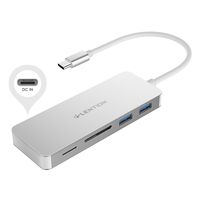 LENTION 5-in-1 USB C Hub with Type C, USB 3.0 Ports and SD Card Reader Compatible MacBook Pro (Thunderbolt 3), 2018 2019 Mac Air, Surface Book 2/Go and More, Multiport Charging Adapter (Silver)