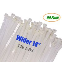Wide Long 14 Inch White Clear Strong Cable Ties, Upgrade Industrial UV Resistant Durable Life Zip Ties, Heavy Duty Cable Management for Large Objects (14 inch, 120LB, White, 50 Pack)