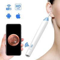 MoKo WiFi Ear Otoscope, Wireless HD 720P Digital Endoscope Ear Inspection Camera Earwax Cleaning Tool with 6 Led Lights for Android Smartphone Tablet & iOS iPad, iPhone Xs/XS Max/XR - White & Blue