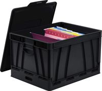 Storex Collapsible Crate with Lid, 17.25 x 14.25 x 10.5 Inches, Black (STX61809U01C)