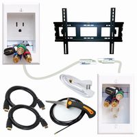 PowerBridge Solutions ONE-CK-IKH2TVML Single Outlet Cable Management System with Flat Screen LED TV Mount for 32-Inch to 65-Inch Television Screens Plus HDMI Cables, Cable Puller, and Drywall Saw