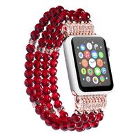 38mm Elegant Handmade Elastic Stretch Beaded Bracelet Replacement Jewelry Watch Band for Women Girls Compatible for Apple Watch Series 3/2/1 Red