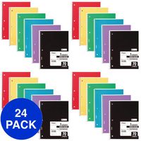 Mead Spiral Notebooks, 1 Subject, Wide Ruled Paper, 70 Sheets, 10-1/2" x 7-1/2", Assorted Colors, 24 Pack (05510)