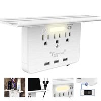 Shelf Socket Outlet - Wall Outlet Extender with Large Wall Shelf, Surge Protector with Smart Dusk Nightlights, 3 USB Fast Charging Ports and 3 AC Outlet, Charging Shelf Plug for Smart Phones