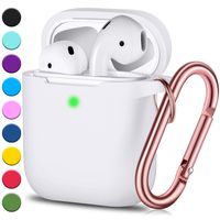 JINGCI Airpods Case, Full Protective Airpods Case Cover Silicone Airpods Case Keychain for Girls and Women, Soft Chargeable Headphone Case with Rose Gold Carabiner for AirPods 2 and 1, White