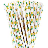 Boao 200 Pieces Pineapple Paper Straws Hawaiian Luau Party Drinking Straws for Themed Party Anniversary and Celebration Decoration