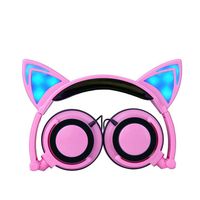 Folding earphone Cute LED Light Cartoon Cat earphone For Gaming Cat Headphone For PC Computer Mobile Phone MP3 Mobile phone music headphones (Pink)