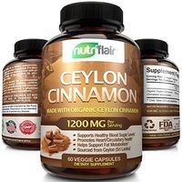 NutriFlair Ceylon Cinnamon (Made with Organic Ceylon Cinnamon) 1200mg per Serving, 60 Capsules - Healthy Blood Sugar Support, Joint Support, Anti-inflammatory & Antioxidant - True Sri Lanka Cinnamon
