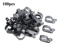 TOVOT 100 PCS R-Type Clip Cable Clamp 1" (25 mm) Black Nylon Screw Wire Clips Fasteners Tubing Clips for Wire Management