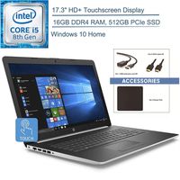 2020 HP 17.3" Touchscreen Laptop Computer/ Intel Quad-Core i5-8265U (Beats i7-7500U)/ 16GB DDR4 RAM/ 512GB PCIe SSD/Windows 10 Home/ Silver/ EST Accessories