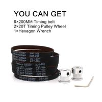 6pcs 2GT-6 Closed Timing Belt Loop Rubber Belt 200mm Width 6mm with 2Pcs Timing Pulley Wheel Bore 5mm 20Teeth and Hexagon Wrench for 3D Printer (Brown)