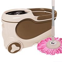 Rotating Mop And Bucket Set Automatic Dehydration Wheel On Microfiber Mop Wood Floor Household Mop Cleaning Rotary Mop System (Color : Brown)