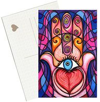 Hamsa Protection with Eye of Fatima 4"x6" Set of 6 Linen Postcards