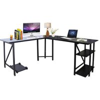 Bizzoelife 59"x66" Large L Shaped Round Corner Computer Desk, Reversible Home Office PC Laptop Gaming Table with CPU Stand and Shelf, Wood & Steel Writing Study Workstation for Space-Saving (Black)