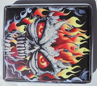 Metal Cigarette Case Fire Skull Design - Book Open Style - 100s Size - H16
