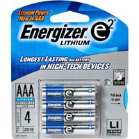 Energizer AAA e2 Lithium 4 Batteries in Retail Pack L92
