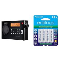 Sangean PR-D7 BK AM/FM Digital Rechargeable Portable Radio - Black & Panasonic BK-3MCCA8BA eneloop AA 2100 Cycle Ni-MH Pre-Charged Rechargeable Batteries, 8 Pack