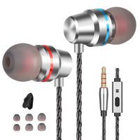 Earbuds Headphones with Microphone Mic Stereo Volume Control Wired Earphones in-Ear Noise-Isolating Ear Buds Compatible Samsung Android Galaxy LG HTC Tablet Laptop 3.5mm Audio Silver