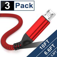 Micro USB Cable Android, 3-Pack (10ft+6.6ft+3.3ft) AkoaDa Micro USB to USB A Fast Charger Nylon Braided Cord Compatible with Samsung Galaxy S6 S7 J7 Edge Note 5, LG, Kindle, PS4, Moto G5, Sony (Red)
