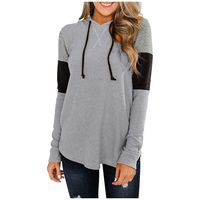 Sunhusing Women's Stitching Contrast Color Long Sleeve Drawstring Hooded Pullover Loose Sweatshirt Tops(Gray,S)