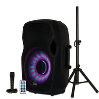 Acoustic Audio by Goldwood AA15LBS Powered 15" Bluetooth LED Light Display Speaker with Microphone and Stand