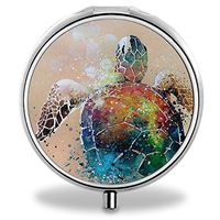 IMLONE Pill Organizer, Customized Retro Turtle Pill Boxes with 3 Components and Mirror for Travelling and Daily Needs