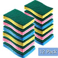 Chuangdi 12 Pieces Cleaning Scrubbing Sponge, Kitchen Cellulose Dish Sponge for Removing Hard Dirt, Oil, Non-Scratch on Windows Non-Stick Pan, Assorted Colors (S Shape)