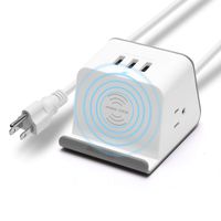 Wireless Charger Power Strip Surge Protector JACKYLED 4.8A USB Charging Station 2 Outlets 6.56ft Long Cord Lightweight Compact Desktop Outlet for iPhone XS, XS Max, XR, X, 8, Partial Samsung Galaxy