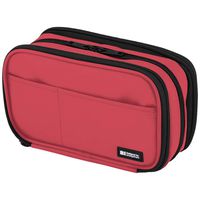 LIHIT LAB Triple Zipper Pen Case, 7.9 x 3.5 x 4.7 inches, Coral (A7556-124)