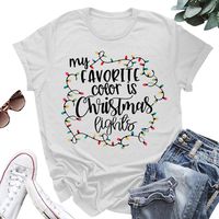 Winsummer My Favorite Color is Christmas Lights Funny T-Shirt Womens Christmas Graphic Baseball Raglan T-Shirts Tops White
