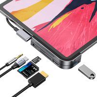 USB C Hub for iPad Pro 2018, Baseus Invisible 6 in 1 Type C Adapter Dongle with USB 3.0, 4K HDMI, PD Charging, 3.5mm Headphone and Micro/SD Card Readers Compatible for iPad Pro 2018, 2019 and More