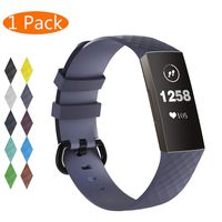 KingAcc Compatible Fitbit Charge 3 Bands, Soft Silicone Replacement Band for Fitbit Charge 3, Charge 3 SE, with Metal Buckle Wristband Strap Women Men (1-Pack, Gray, Large)