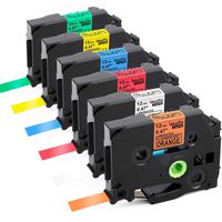 Replace P Touch TZe Label Tape 12mm 0.47 Inch (Black on White/Orange/Red/Blue/Yellow/Green) Tape Compatible with Brother P-Touch PT-D210 H110 PT-D200 Label Makers, Standard Laminated 1/2 inch, 6-Pack