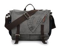Vintage Canvas Shoulder Bag Teenager School Students Messenger Bag Laptop Crossbody Bags Satchel Handbags, Grey