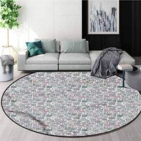 RUGSMAT Pastel Round Rug Kid Carpet,Wildflowers Doodle Art Pattern Floor Seat Pad Home Decorative Indoor Diameter-47