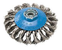 Walter 13H414 Saucer-Cup Knot-Twisted Brush – 4 in. Carbon Steel Wire Brush with 5/8-11 in. Arbor Hole. Surface Finishing Supplies