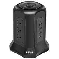BEVA Power Strip Tower with 9 AC-Outlets and 4 USB Charging Ports Switch Control,Surge Protector Desktop Power Strip Charging Station 6 ft Extension Cable for Office and Home Black