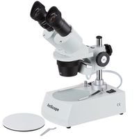 AmScope SE306R-P Forward-Mounted Binocular Stereo Microscope, WF10x Eyepieces, 20X and 40X Magnification, 2X and 4X Objectives, Upper and Lower Halogen Lighting, Reversible Black/White Stage Plate, Pillar Stand, 120V