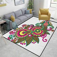 Henna Paisley Rug Pads, Traditional Ukrainian Design Hand Drawn Floral Pattern Multicolored European Design, Durable Rugs - Living, Dinning, Office, Rooms & Bedrrom, Hallway Carpet(6'x 9') Multicolor
