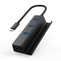 EMATETEK 4-in-1 Aluminum USB C 3.1 HUB with Phone Holder. Type C Male to 3 USB 3.0 Ports and Gigabit Network Adapter Female. Compatile with Google Chromebook Pixel, Samsung S9 and More.