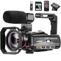 Video Camera 4K Camcorder ZOHULU Vlog Camera for YouTube, HD Digital Camera with 30X Digital Zoom and Night Vision, Video Recorder with Microphone, Wide Lens (32GB SD Card, 2 Batteries Included)