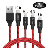 Jakpas MFi Certified Phone Cable, 4Pack (3FT 6FT 6FT 10FT) Extra Long Nylon Braided USB Charging & Syncing Cord Compatible Phone Xs/XS Max/XR/X/8/8 Plus/7/7Plus/6/6Plus/6s/6s Plus/More (Black&Red)