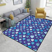 YucouHome Winter Humorous Area Rug Kitchen, Snowflakes and Silhouettes of Christmas Pine Trees Sweet Christmas, Durable Carpet Area Rug - Living Dinning Room Bedroom Rugs and Carpets(3'x 5')