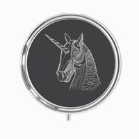 Udoosun Pill Box Case - Custom Personlized Round Tablet Medicine Pocket Purse Travel Pill Vitamin Decorative Box Case Holder (Unicorn Head)