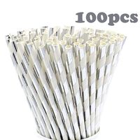VideoPUP Paper Straws Biodegradable 100pcs Environmental protection Silver strips Pattern Paper Straws for Christmas New Year party decoration wedding birthday various theme party supplies
