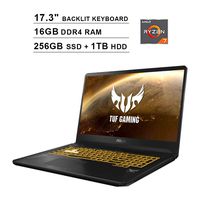ASUS TUF 17.3 Inch FHD 1080p Gaming Laptop - AMD Ryzen 7 3750H up to 4.0 GHz, NVIDIA GeForce GTX 1650 4GB, 16GB DDR4 RAM, 256GB SSD (Boot) + 1TB HDD, Backlit KB, WiFi, Bluetooth, HDMI, Windows 10
