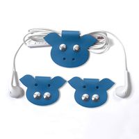 Cassenger 3-Pack Piggy Earphone Winder Genuine Italian Leather Cable Straps, Cable Organizers with Leather Handmade (Blue)