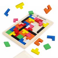 USATDD Wooden Tetris Puzzle Tangram Jigsaw Brain Teasers Toy Building Blocks Game Colorful Wood Puzzles Montessori Intelligence Educational Gift for Baby Toddlers Kid 40 Pcs